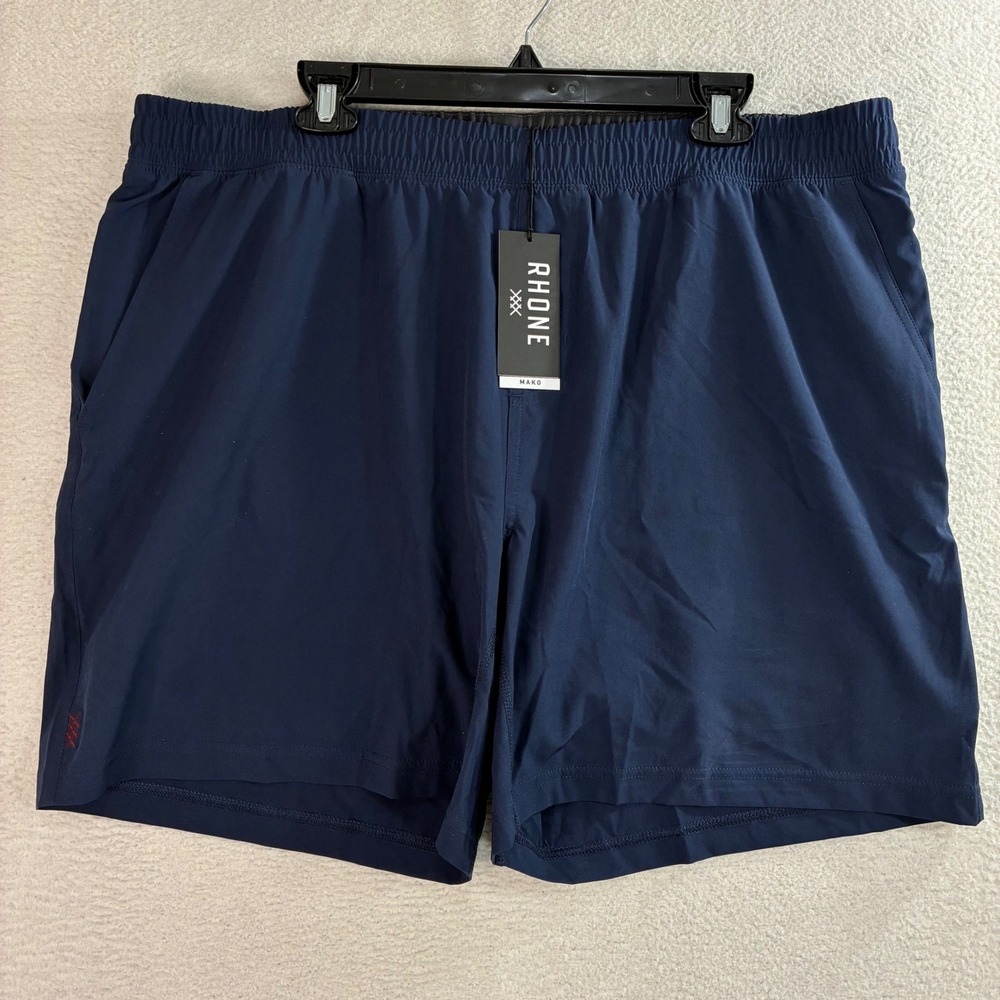 Rhone Mako Shorts Men 2XL 7" Inseam Blue Stretch Lined Gym Training Athletic NWT